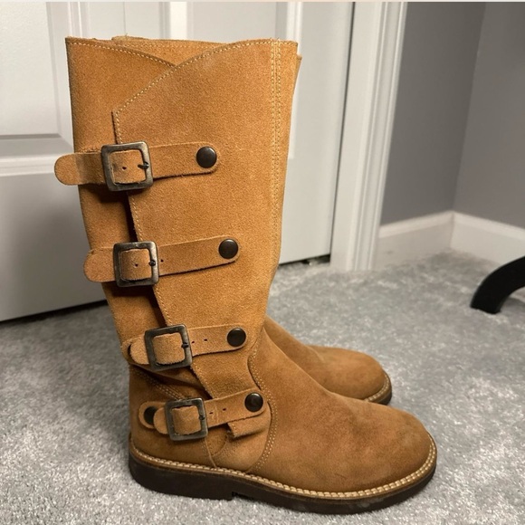 Sundance Brown Suede Buckle Boots Size 38.5 (7-7-.5) Snap buckle - Picture 3 of 5